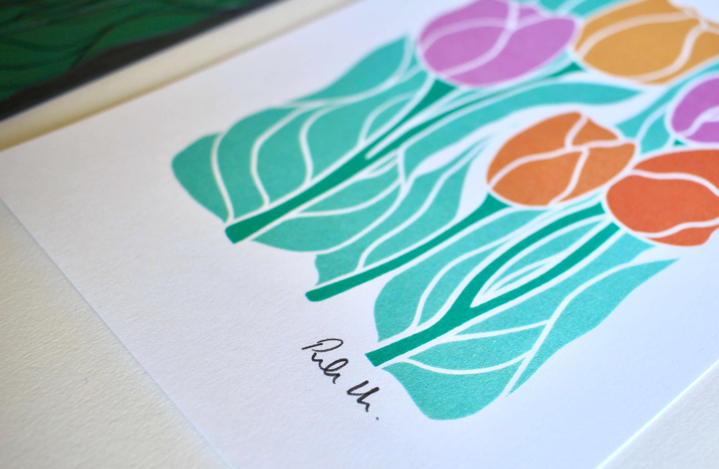 Spring Tulips Linocut Art Print - A5