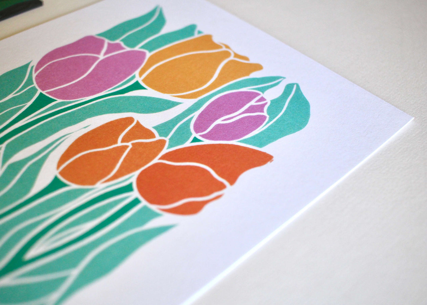 Spring Tulips Linocut Art Print - A5