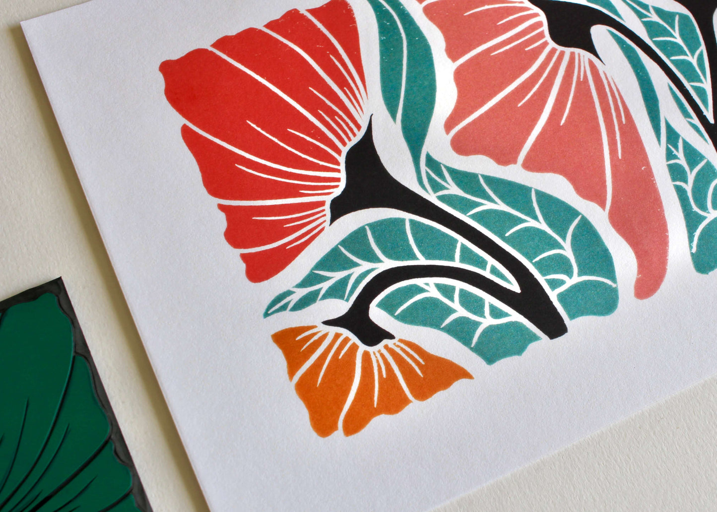 Happy Floral Linocut Art Print - A5 or A4 Art Print on Cotton Paper