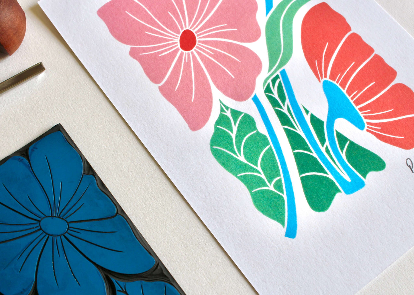 Bold & Beautiful Floral Linocut Art Print | A5 or A4 Art Print
