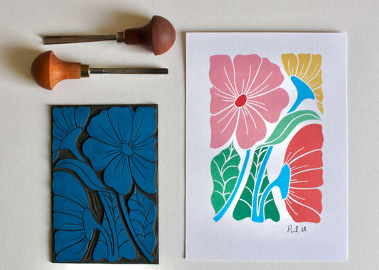 Bold & Beautiful Floral Linocut Art Print - A5