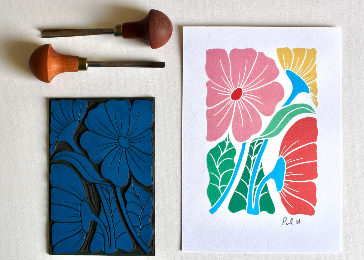 Bold & Beautiful Floral Linocut Art Print | A5 or A4 Art Print