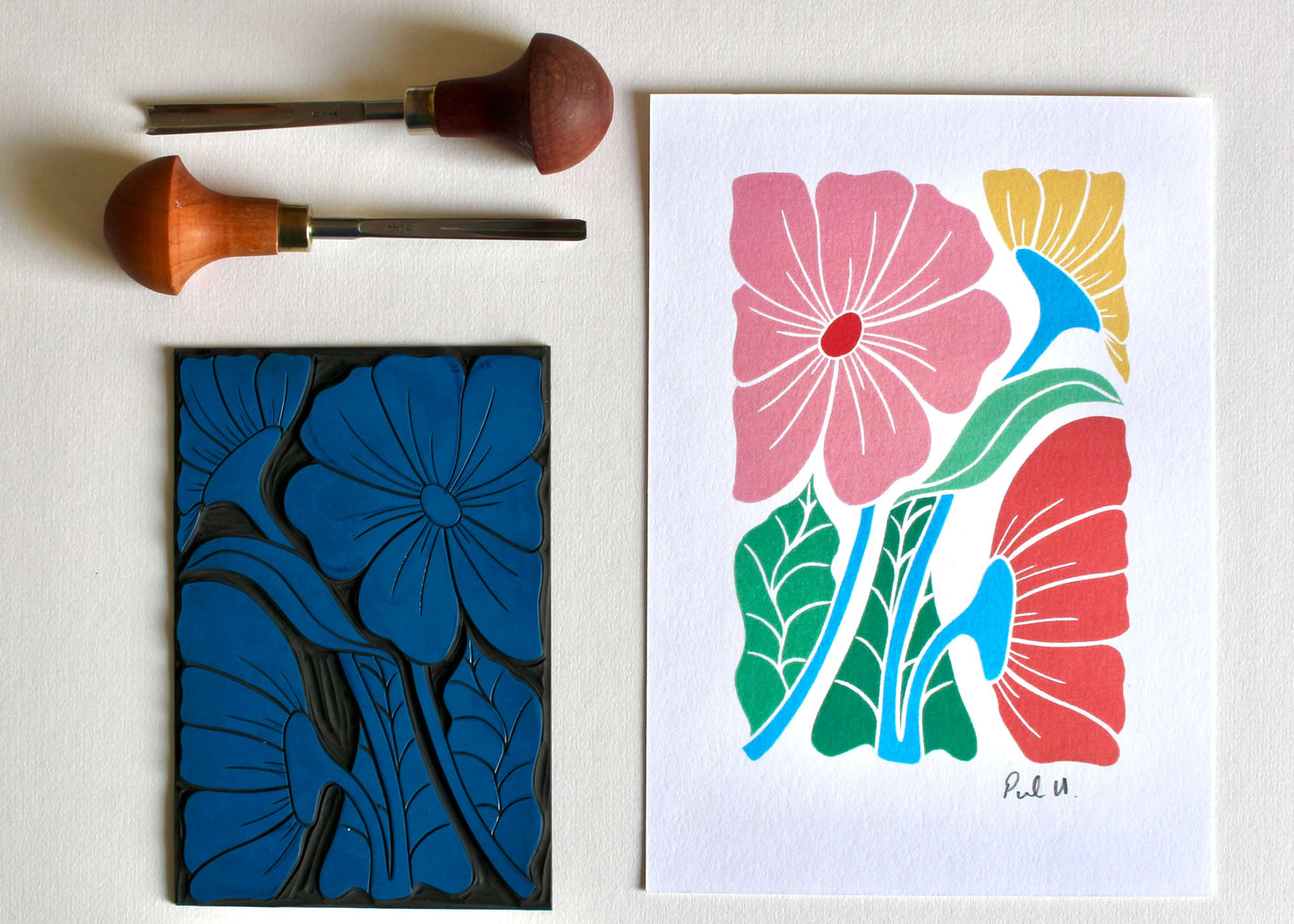 Bold & Beautiful Floral Linocut Art Print - A5