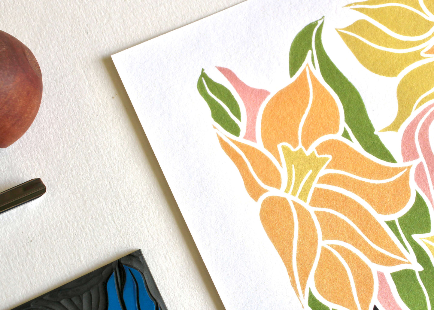Daffodils Linocut Art Print | A5 or A4 on Cotton Paper