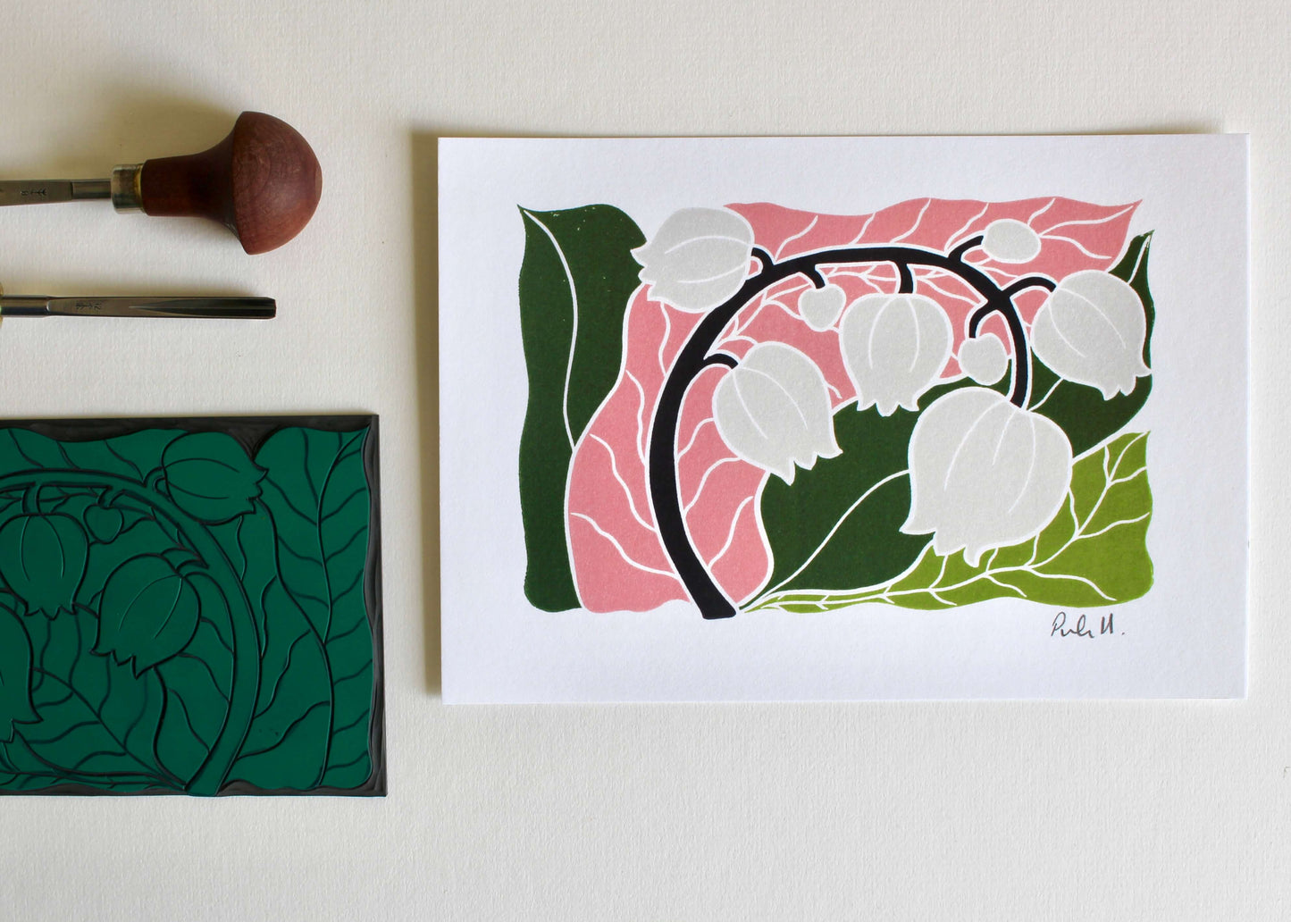 Lily of the Valley Linocut Art Print - A5