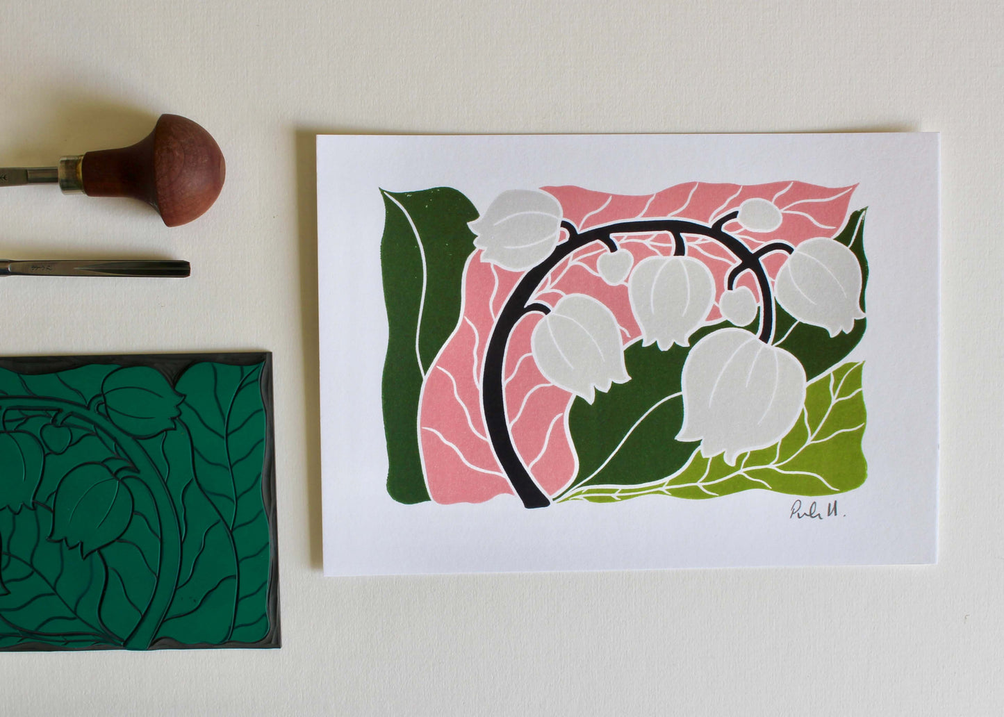 Lily of the Valley Linocut Art Print - A5