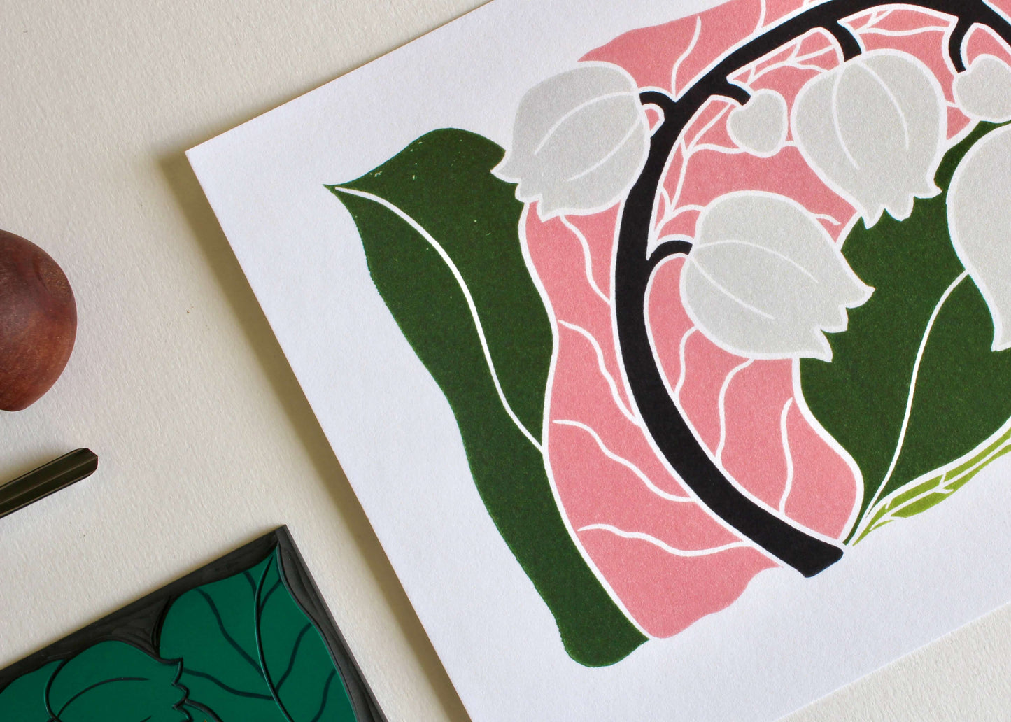 Lily of the Valley Linocut Art Print - A5