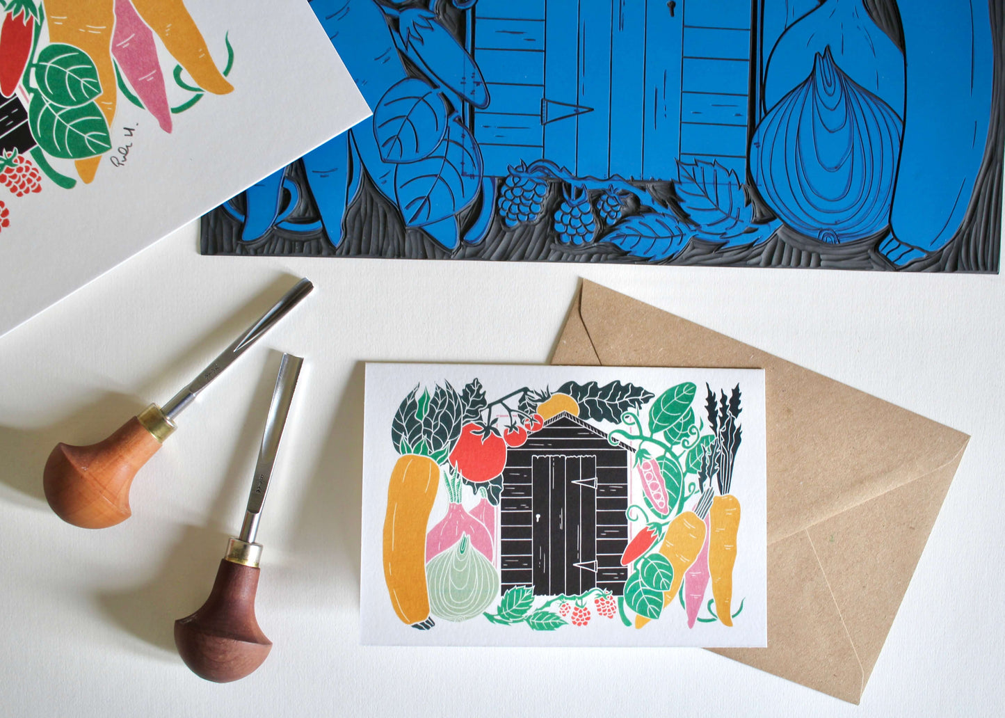On the Allotment Linocut Greeting Card | Single Card & Envelope