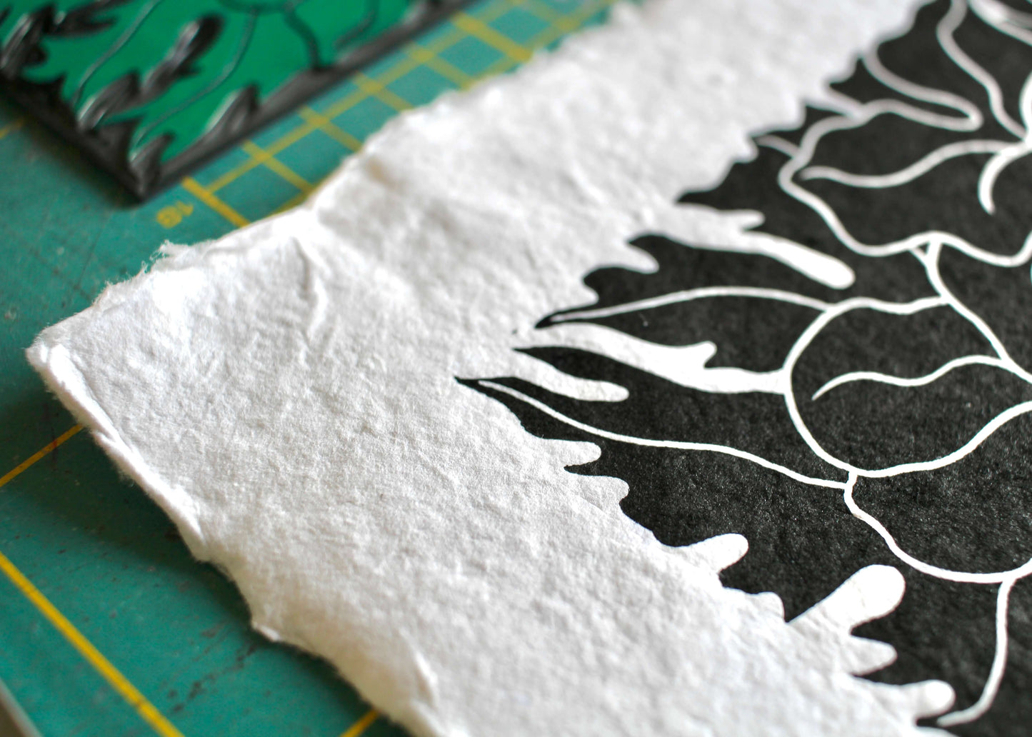 Hand Printed Larkspur Linocut on Cotton Rag Paper
