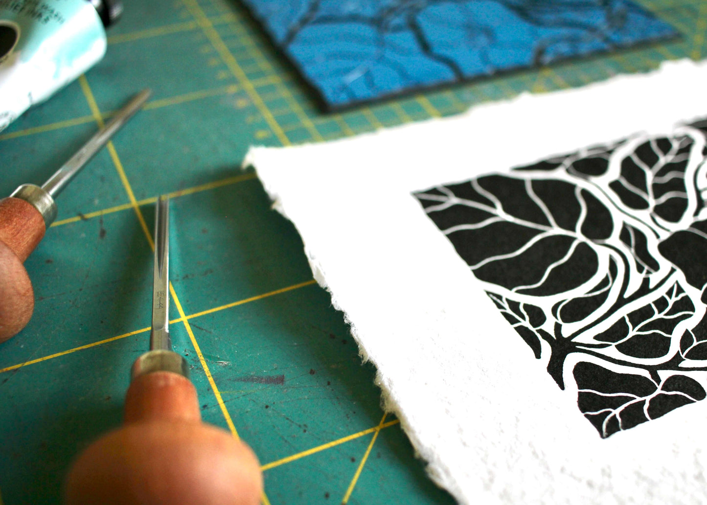 Morning Glory Flower Linocut | Handprinted A5 Art Print on Cotton Rag Paper