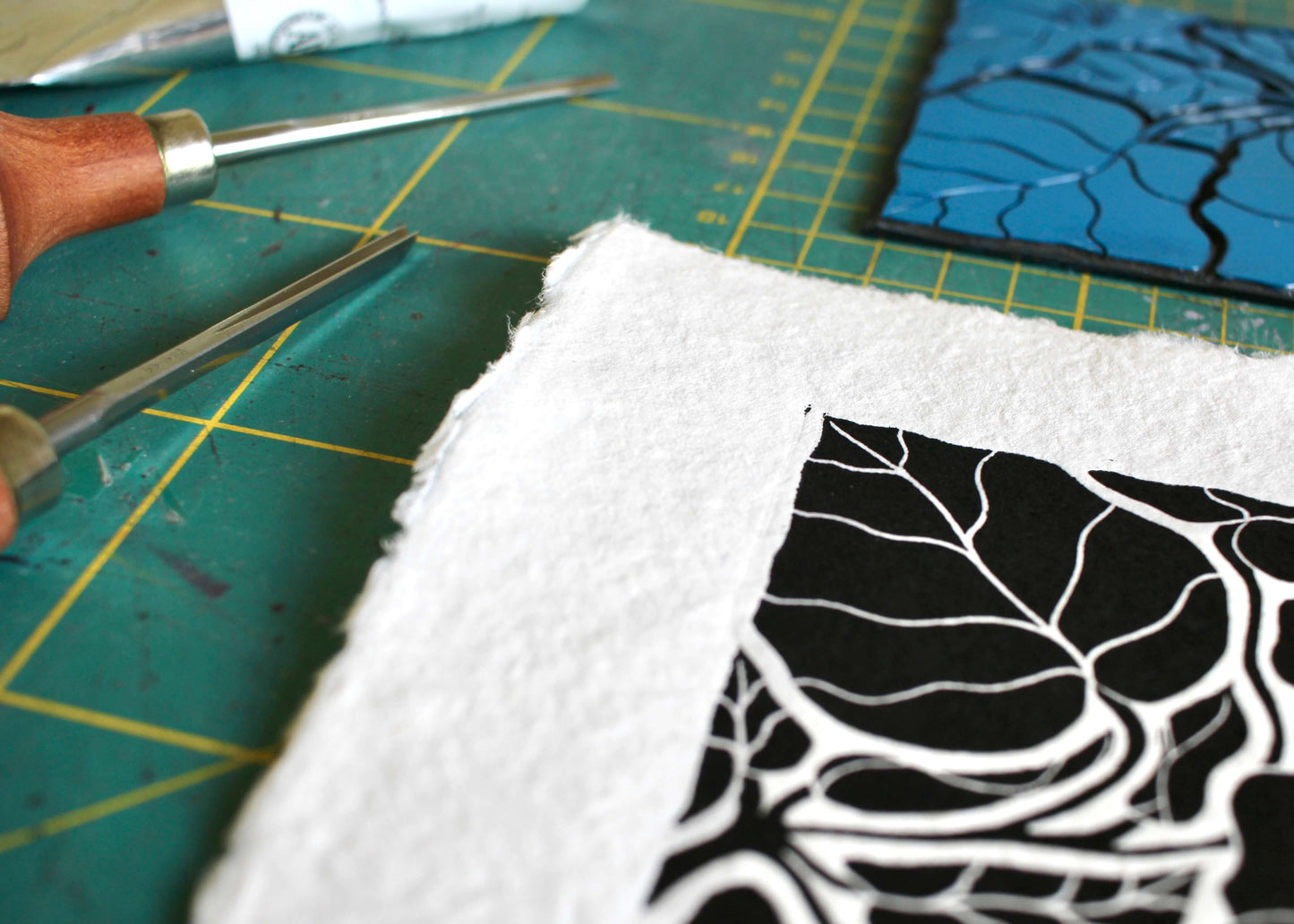 Morning Glory Flower Linocut | Handprinted A5 Art Print on Cotton Rag Paper