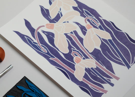 Snowdrops in the Night Garden | Art Print on Cotton Paper