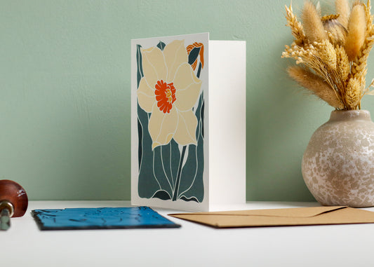 Dancing Bright Daffodil Luxury Cotton Card | Single Card & Envelope