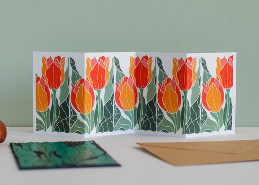 Sunset Tulips Garland Card | Single Card & Envelope