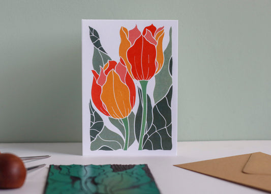 Sunset Tulips Luxury Cotton Card | Single Card & Envelope
