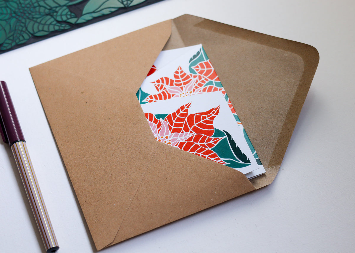 Festive Poinsettia Greeting Card | Single Garland Card & Envelope