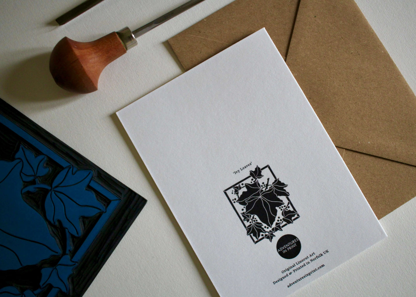 Linocut Ivy Leaves Festive Card | Single Card & Envelope