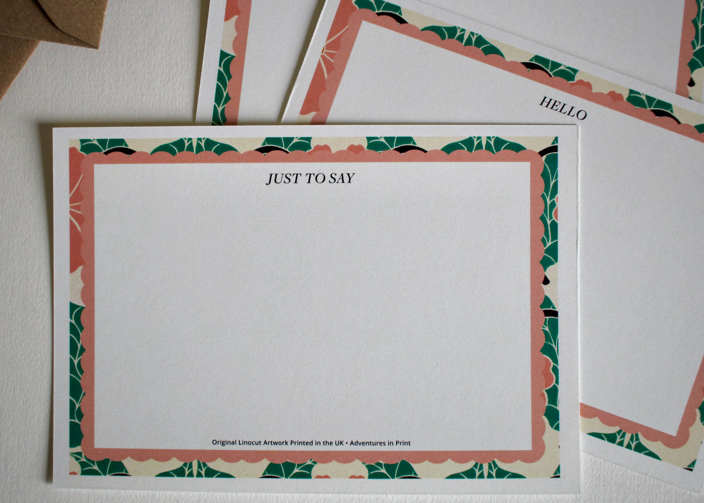 Leaning Floral Linocut Correspondence Cards | Set of 8 Cards & Envelopes