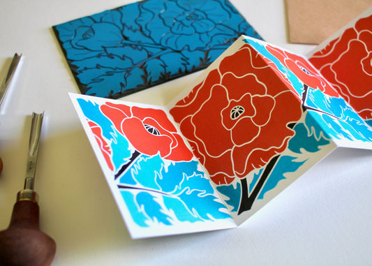 Poppy Concertina Flower Card (August birth flower) | Single Card & Envelope