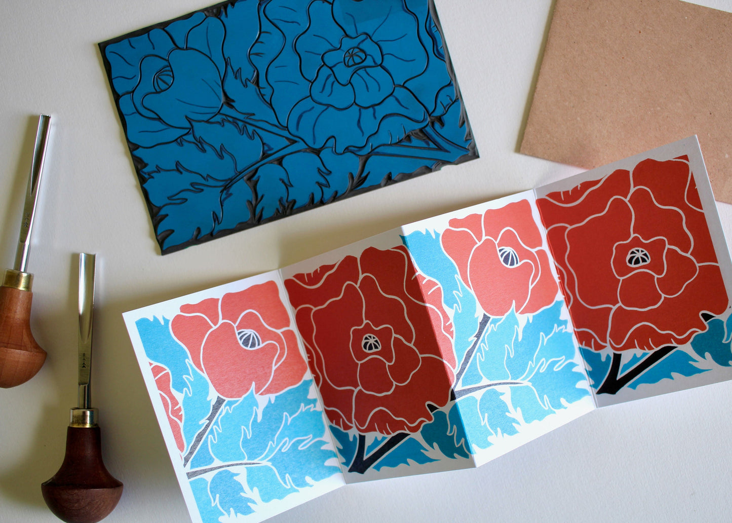 Poppy Concertina Flower Card (August birth flower) | Single Card & Envelope
