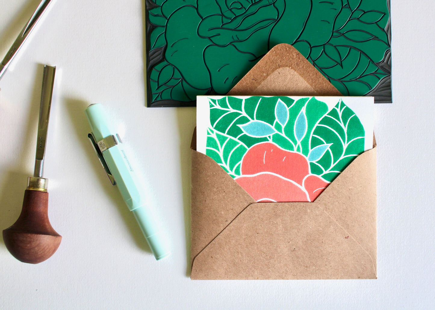 Our linocut concertina cards fold up to fit in a A7 or C7 envelope