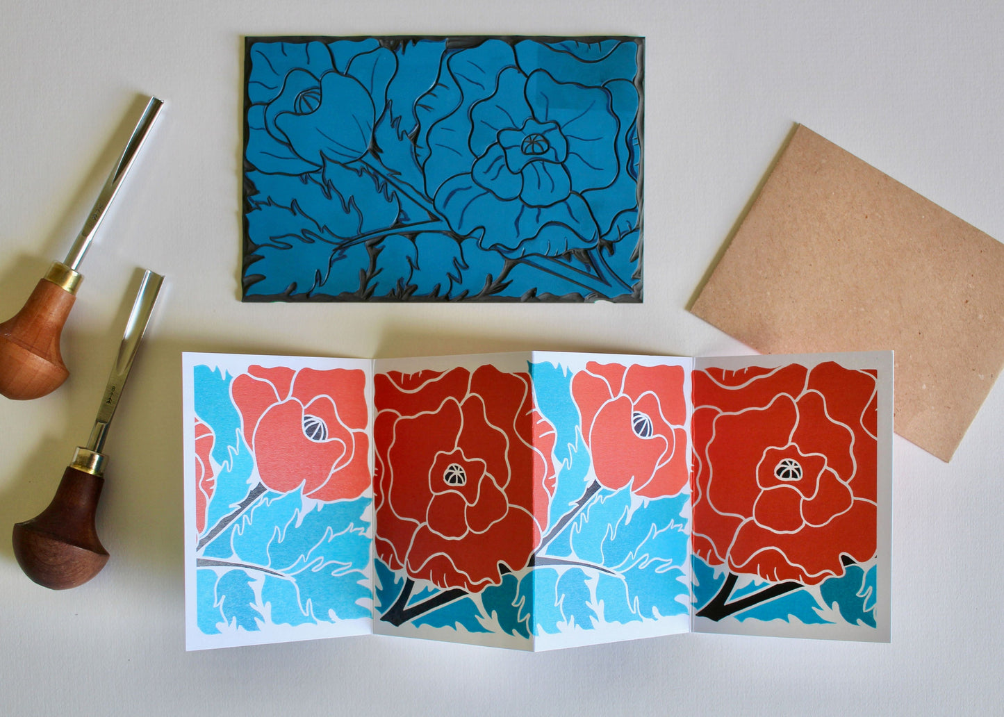 Poppy Concertina Flower Card (August birth flower) | Single Card & Envelope