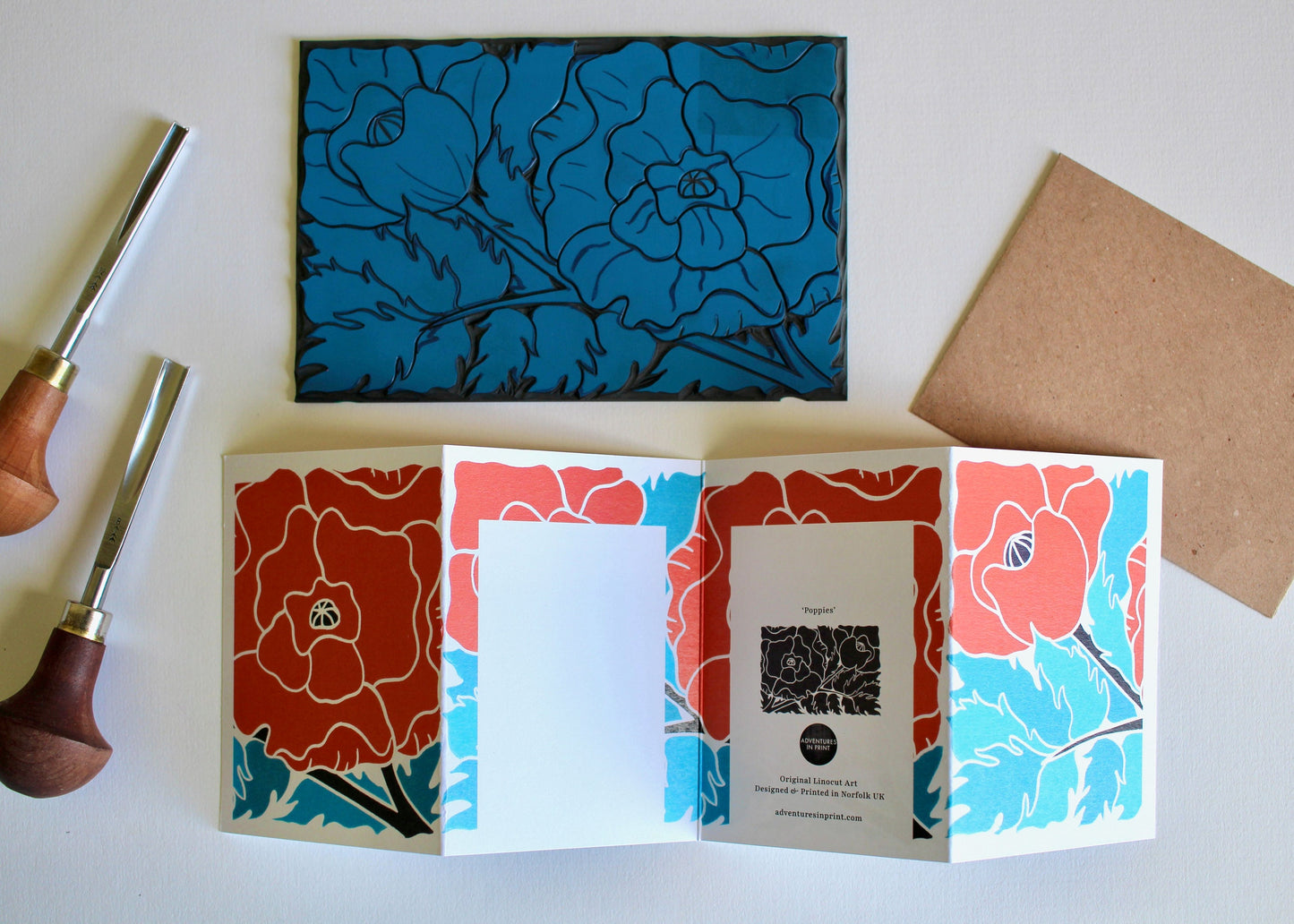 Poppy Concertina Flower Card (August birth flower) | Single Card & Envelope