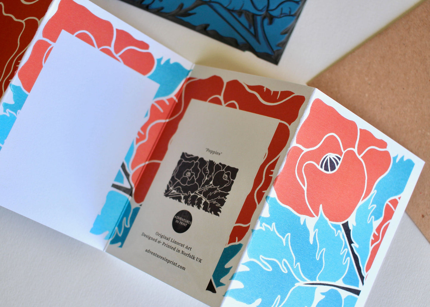 Poppy Concertina Flower Card (August birth flower) | Single Card & Envelope