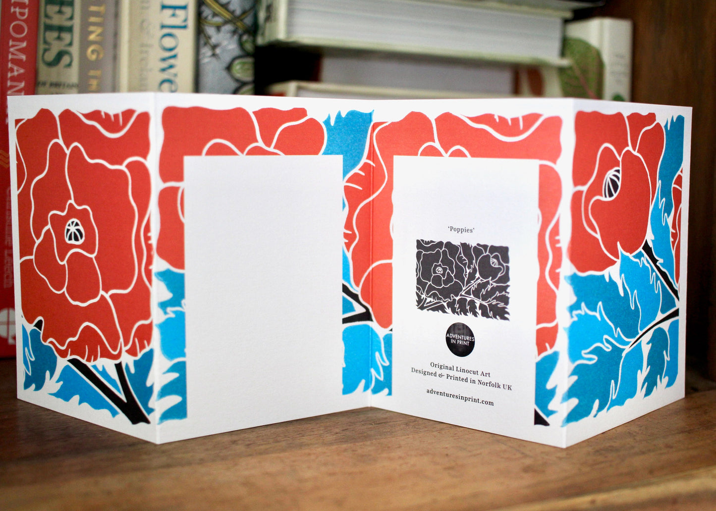Poppy Concertina Flower Card (August birth flower) | Single Card & Envelope