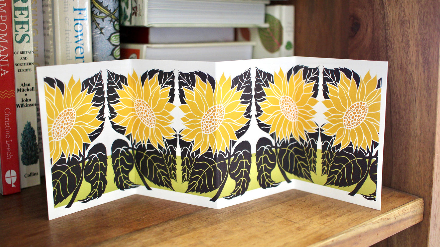 Sunflower Linocut Concertina Card | Single Card & Envelope