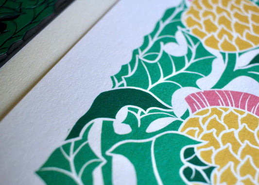 Colourful Scottish Thistle Linocut Art Print / Wall Art for Fathers Day, For Her, Gardeners / Scotland Flower / A5 or A4 Wall Art Print