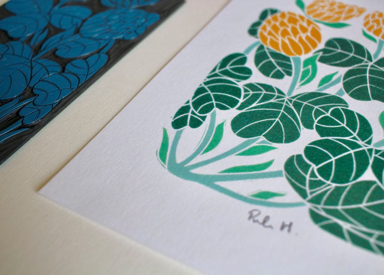 Irish Shamrock Clover Linocut Art Print / Colourful Shamrock Clover Wall Art / Irelands National Flower / A5 or A4 Art Print on Cotton Paper