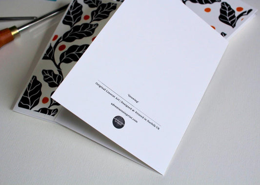 Leaves & Berries Linocut Art Notecards - Set of 8 | Linocut Leaf Note Cards / Thank You Cards / Correspondence cards and envelopes