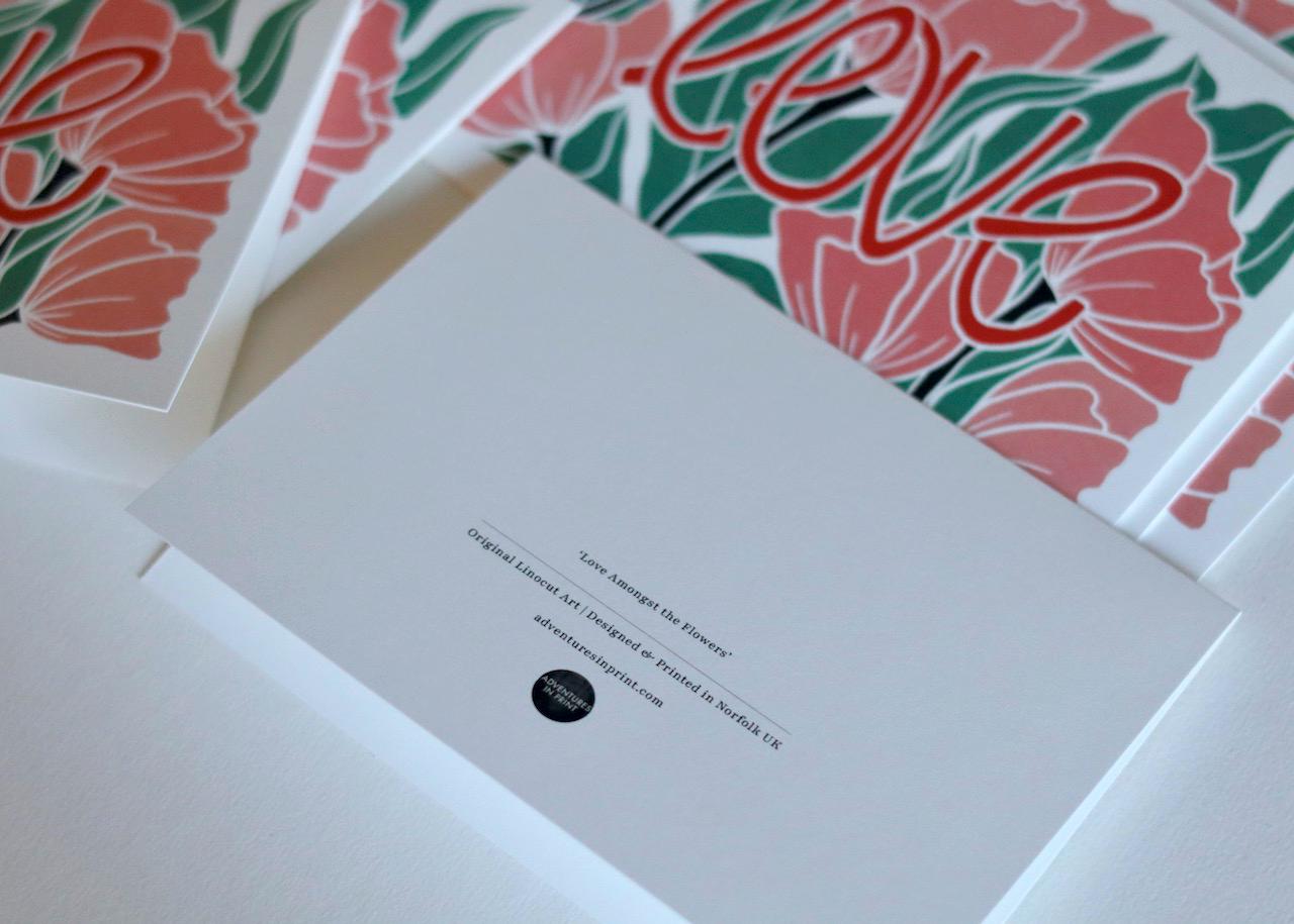 Love Amongst the Flowers Notecards - Set of 8 | Linocut Abstract Flower Note Cards / Thank You, Valentines, Engagement / Cards & Envelopes