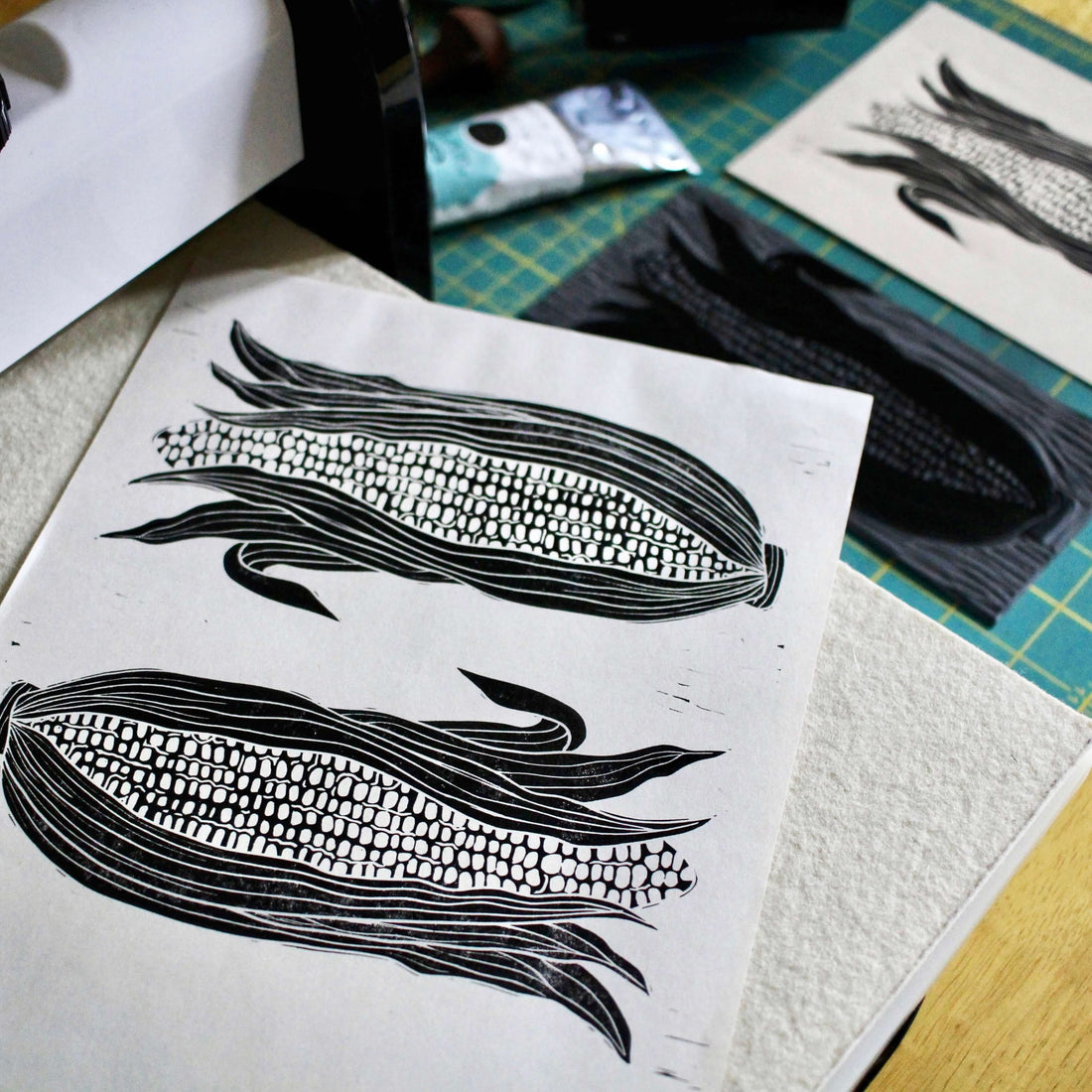 Corn Linocut