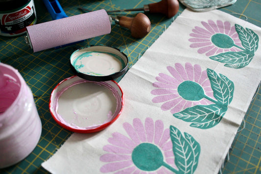 Hand Printed Daisy Flower on Fabric