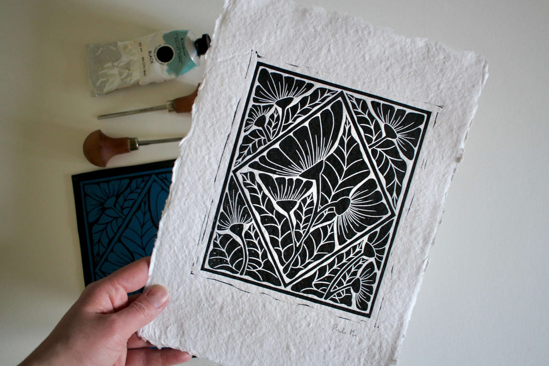 Diamond Floral Linocut