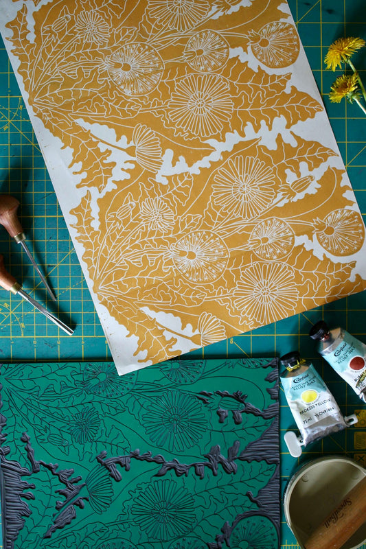 Dandelions Repeat Pattern Linocut