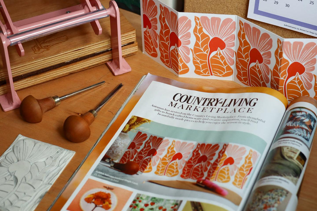 Pamela's bold bloom garland card as featured in the October issue of Country Living magazine