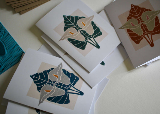 Calla Lily Block Print Notecards - Set of 8