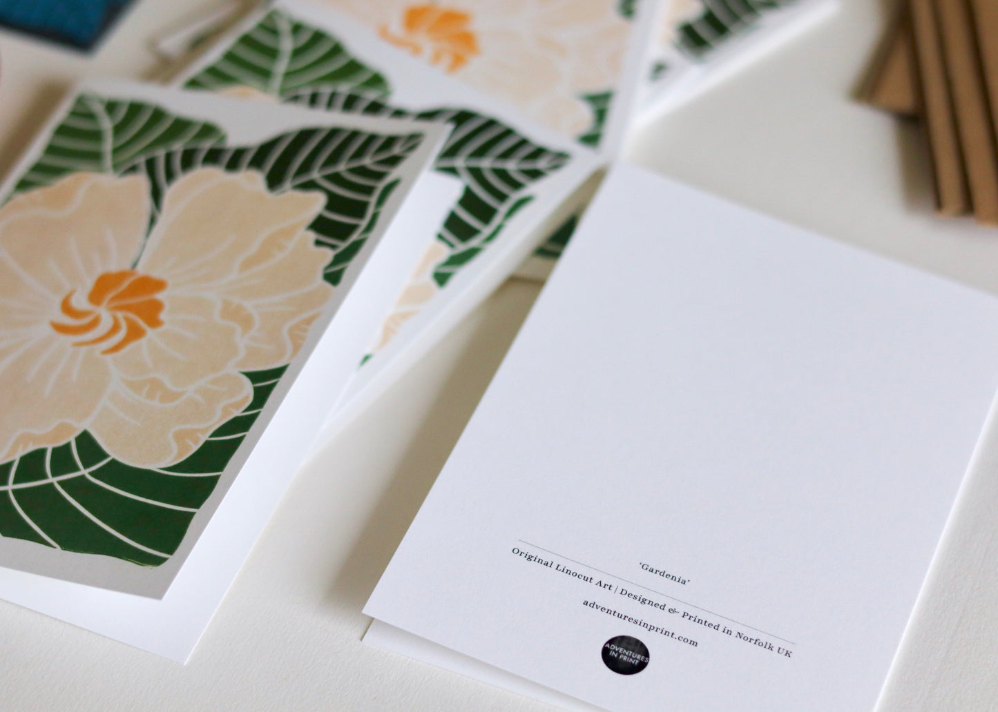 Gardenia Flower Linocut Art Notecards | Set of 8 Notecards & Envelopes