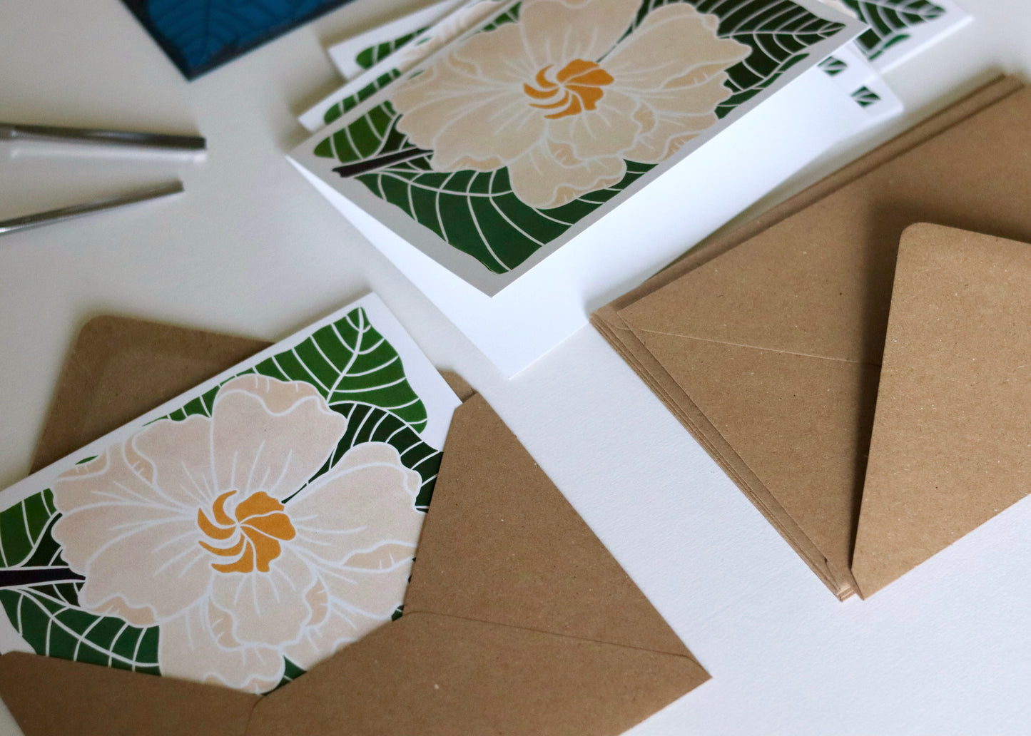 Gardenia Flower Linocut Art Notecards | Set of 8 Notecards & Envelopes