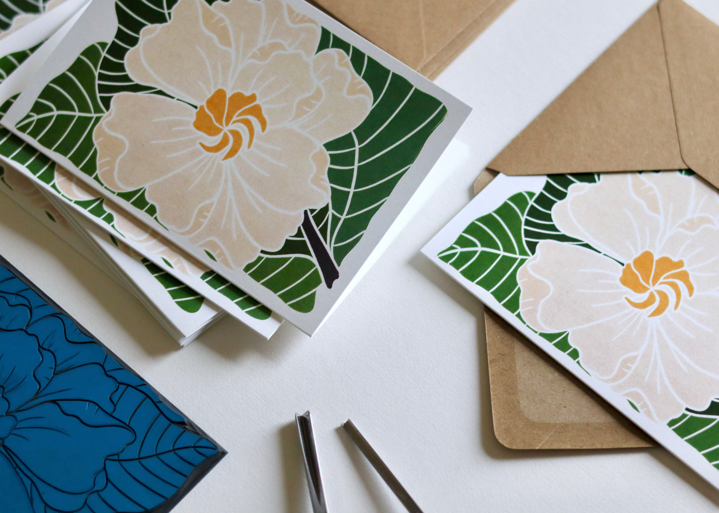 Gardenia Flower Linocut Art Notecards | Set of 8 Notecards & Envelopes