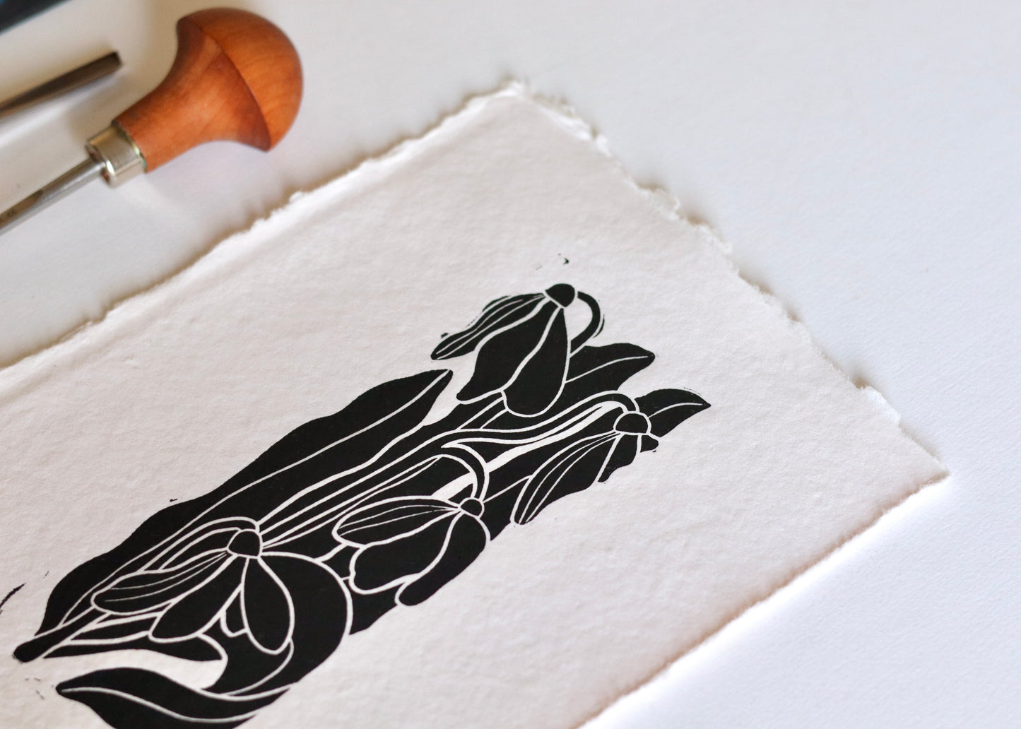 Little Snowdrops Linocut Print | Handprinted A5 Art Print on Cotton Rag Paper