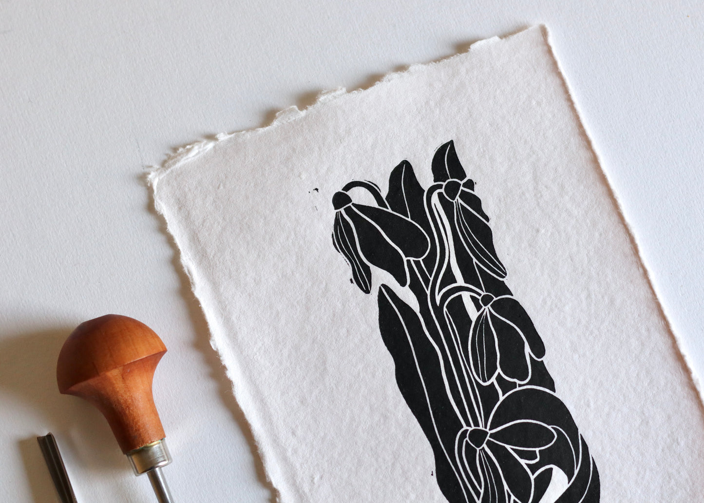 Little Snowdrops Linocut Print | Handprinted A5 Art Print on Cotton Rag Paper