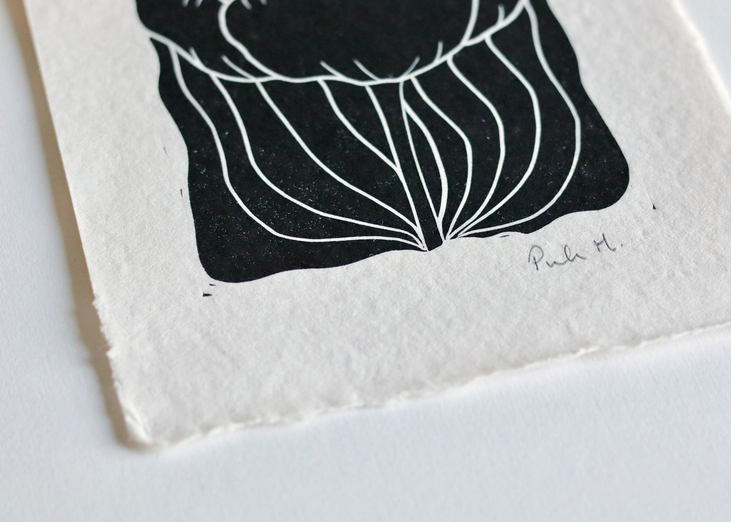 Tulip in Bloom Linocut Print | Handprinted A5 Art Print on Cotton Rag Paper