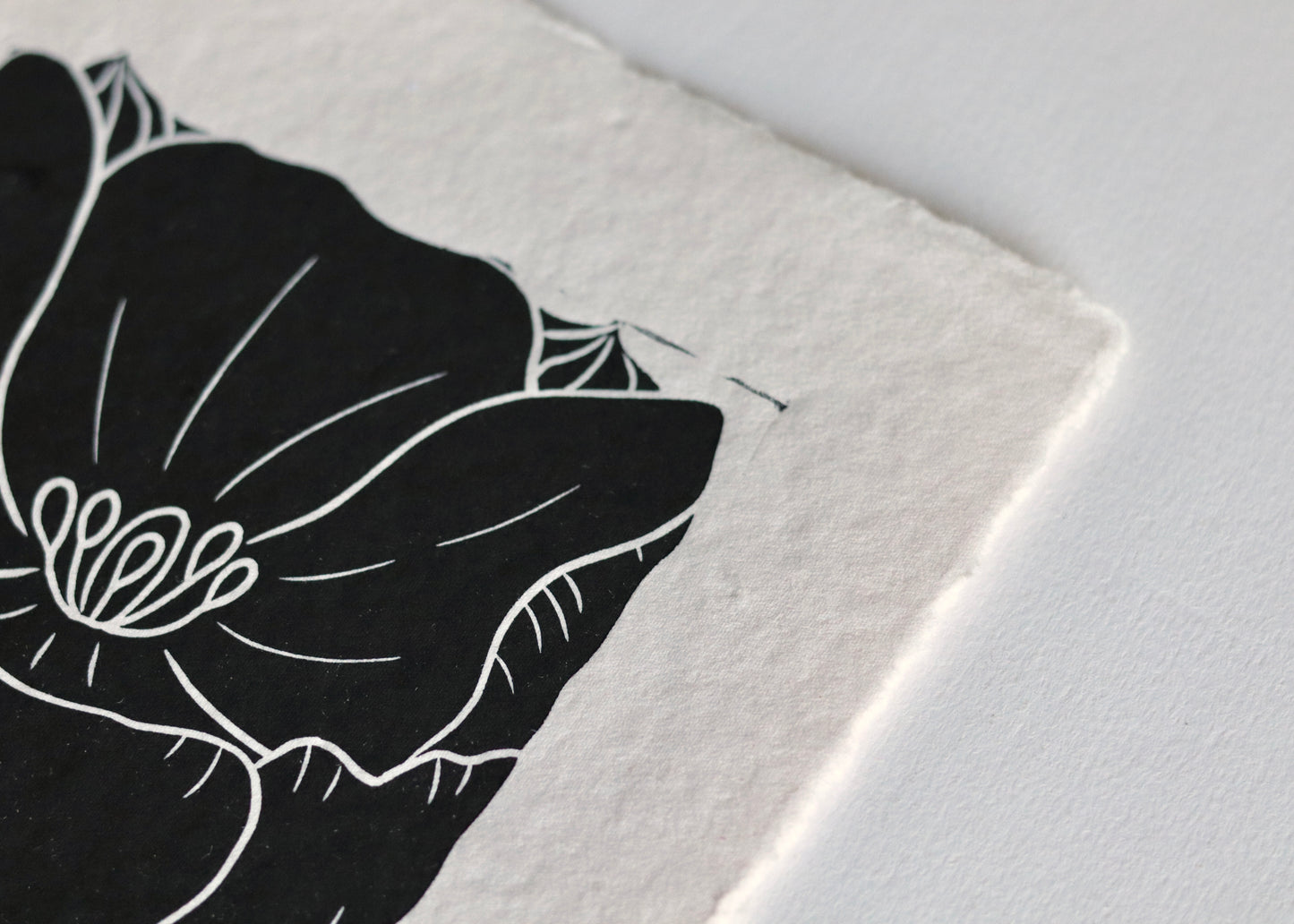 Tulip in Bloom Linocut Print | Handprinted A5 Art Print on Cotton Rag Paper