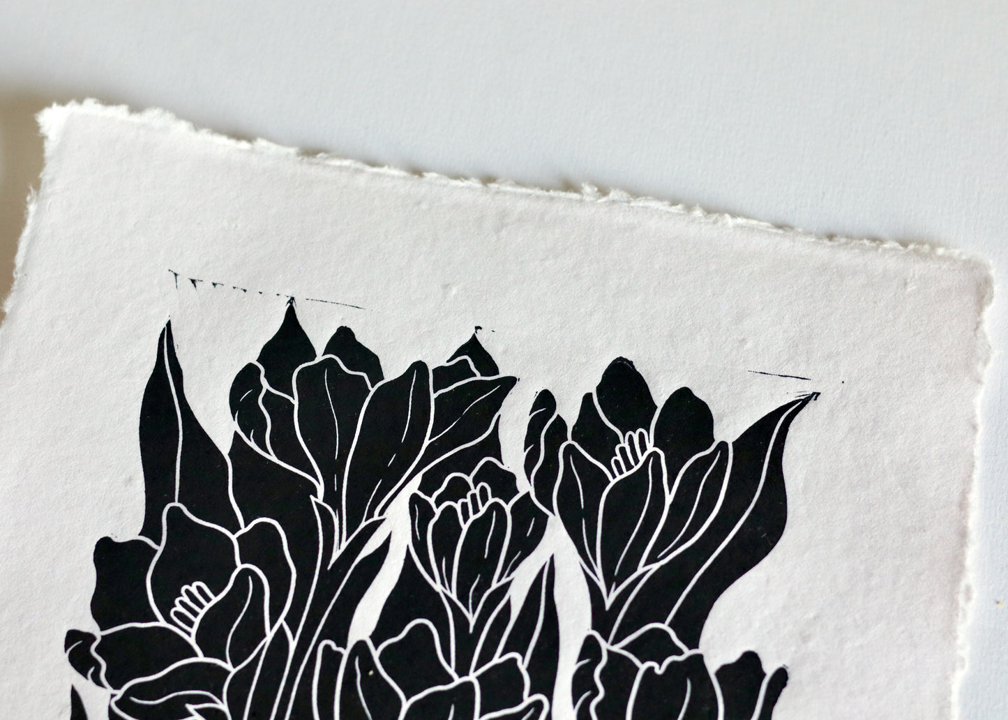 Joy Bloom Crocus Flowers Linocut | Hand printed on A4 Cotton Rag Paper