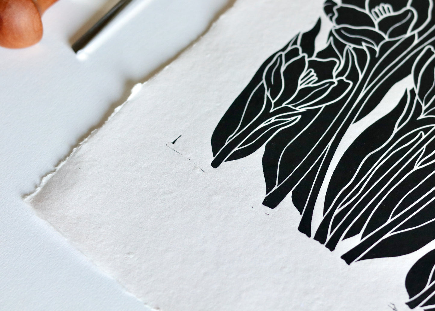 Joy Bloom Crocus Flowers Linocut | Hand printed on A4 Cotton Rag Paper