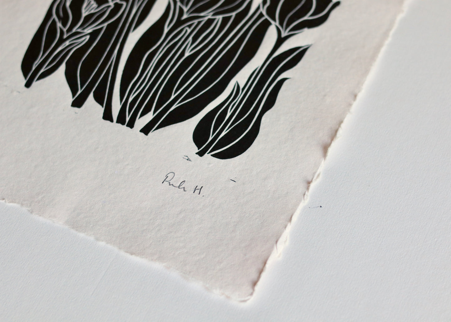 Joy Bloom Crocus Flowers Linocut | Hand printed on A4 Cotton Rag Paper